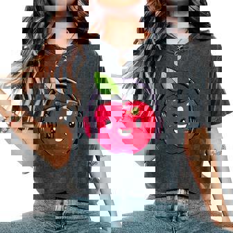 Cool Red Apple With Headphones For Boys And Girls Women's Oversized Comfort T-Shirt - Monsterry