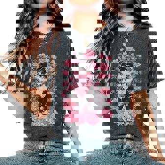 Cottagecore エステ キュート カワイイ 猫 花 花柄 ピンク レディースオーバーサイズコンフォートTシャツ - Kawaiitshirt