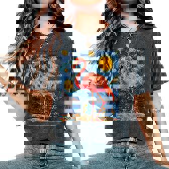 Cute Flamingo Van Gogh Style Starry Night Women's Oversized Comfort T-Shirt - Thegiftio