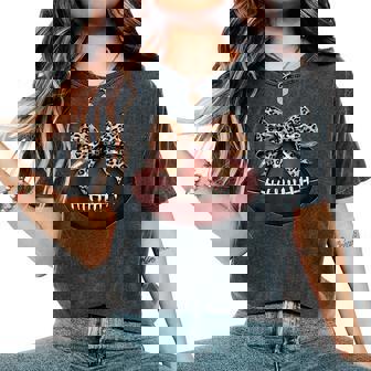 Cute Football Coquette Bow Cute Football Mom Women's Oversized Comfort T-Shirt | Mazezy