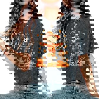 Cute Scarecrow Pumpkin Thanksgiving Halloween Hello Fall Women's Oversized Comfort T-Shirt - Thegiftio