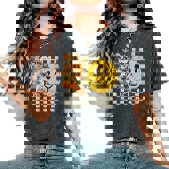 Cute Smile Face Flower Happy Face Flowers Checkered Girls Women's Oversized Comfort T-Shirt - Thegiftio