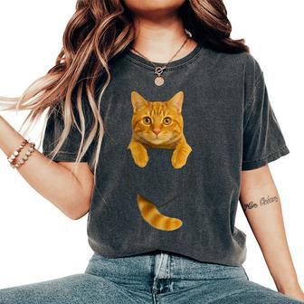 Cute Tabby Cat Pocket Cat Mom Cat Dad Cat Lover Women's Oversized Comfort T-Shirt - Thegiftio UK