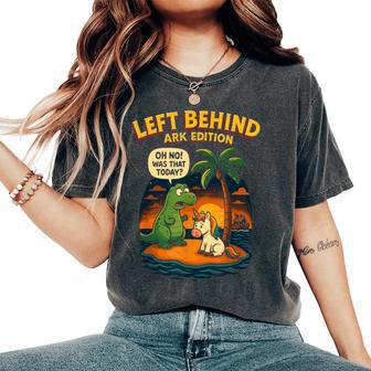 Dinosaur And Unicorn Miss Noah's Ark Christian Bible Humor Women's Oversized Comfort T-Shirt - Thegiftio UK