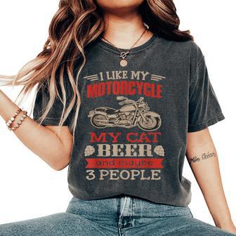 Divertida De Motociclista I Like My Motorcycle Cat Beer Camiseta extragrande cómoda para mujer - Regaloses