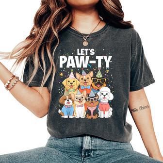 Dog Mom Birthday Dog Bday Boy Girl Let's Pawty Birthday Women's Oversized Comfort T-Shirt - Thegiftio UK