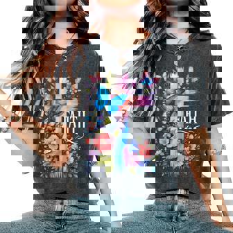 Faith Christian Floral Butterflies Christ Religious Jesus Women's Oversized Comfort T-Shirt - Monsterry