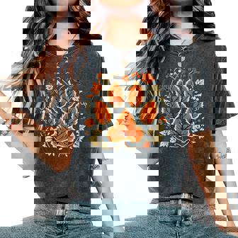 Fall Autumn Leaf Dog Paw Print Pets Puppy Owner Dogs Lover Women's Oversized Comfort T-Shirt - Seseable