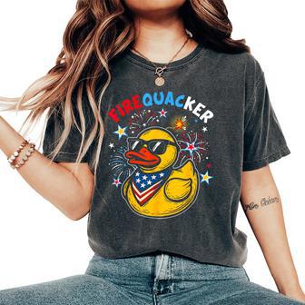 Fire Quacker Firecracker Duck 4Th Of July Usa Flag Women's Oversized Comfort T-Shirt - Thegiftio UK