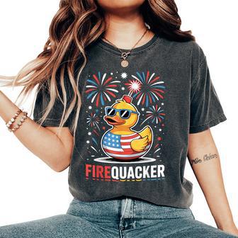 Fire Quacker Rubber Duck 4Th Of July Firework Family Women's Oversized Comfort T-Shirt - Thegiftio UK