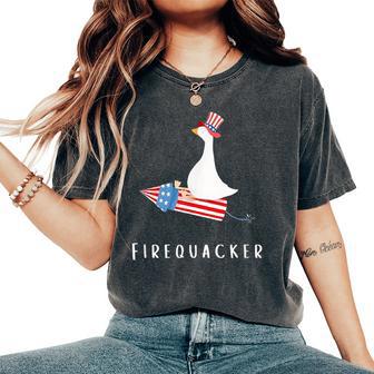 Firequacker 4Th Of July Patriotic Silly Goose Boy Girl Women's Oversized Comfort T-Shirt - Thegiftio UK