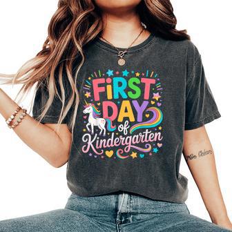 First Day Of Kindergarten Girls Unicorn First Day Of School Women's Oversized Comfort T-Shirt - Thegiftio UK