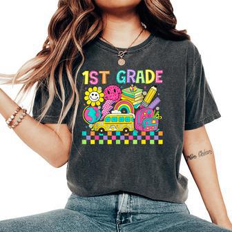 First Grade Retro Groovy Back To School First Day Teacher Women's Oversized Comfort T-Shirt - Thegiftio UK