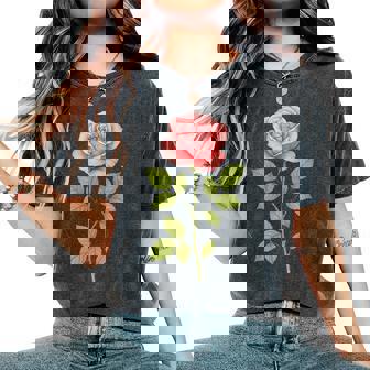 Flor De Rosa Tradicional Elegante Arte Botánico Floral Camiseta extragrande cómoda para mujer - Regaloses