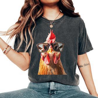 Chicken Wearing Sunglasses Graphic Women's Oversized Comfort T-Shirt - Thegiftio UK