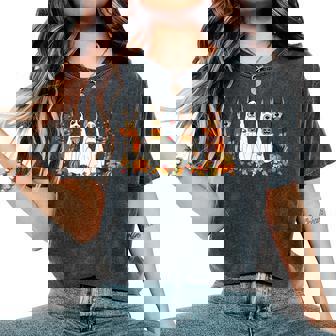 Doberman Dog Ghost Fall Autumn Leaves Thanksgiving Women's Oversized Comfort T-Shirt | Mazezy