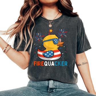 Duck Firequacker American Flag Patriotic 4Th Of July Women's Oversized Comfort T-Shirt - Thegiftio UK