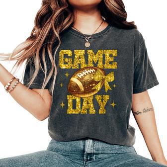 Game Day Football Bow Cheer Mom Girl Yellow Gold Team Spirit Women's Oversized Comfort T-Shirt - Thegiftio UK