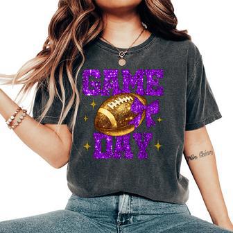 Game Day Football Bow Cheer Mom Purple & Gold Team Spirit Women's Oversized Comfort T-Shirt - Thegiftio UK