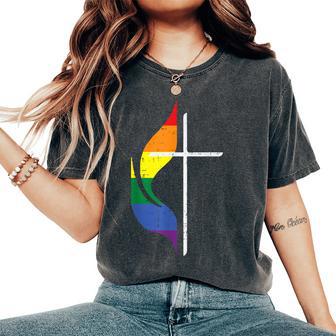 Gay Pride Month Cross Christian Lgbtq Ally Rainbow Women Women's Oversized Comfort T-Shirt - Thegiftio UK