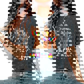 Gay Pride Month We Are All Human Hands Lgbtq Ally Rainbow Women's Oversized Comfort T-Shirt | Mazezy