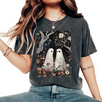 Ghost In The Flower Forest Halloween Spooky Season Vintage Women's Oversized Comfort T-Shirt - Thegiftio UK