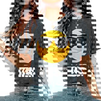 Girl & Boy Boss サングラス 顔文字シャツ クールな顔 レディースオーバーサイズコンフォートTシャツ - Kawaiitshirt