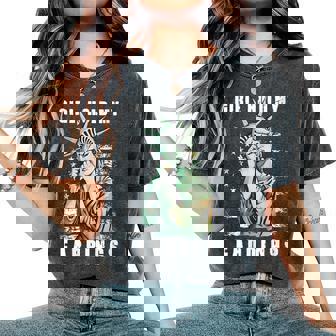 Girl Hold My Earring Fight Mode Statue Of Liberty Men Women's Oversized Comfort T-Shirt - Thegiftio