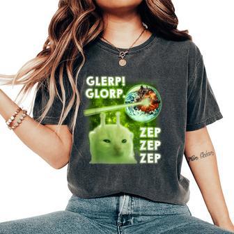 Glerp Glorp Alien Cat Cat Meme Brainrot Dank Memes Women Women's Oversized Comfort T-Shirt - Thegiftio UK