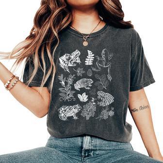 Goblincore Frog & Plants Aesthetic Figura Decorativa Color Blanco Camiseta extragrande cómoda para mujer - Regaloses