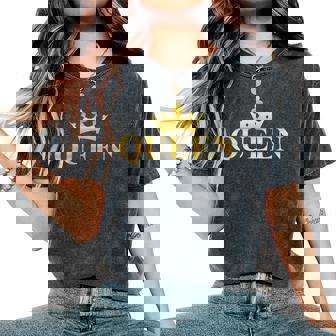 Gold Queen Text With Crown Women's Oversized Comfort T-Shirt - Monsterry