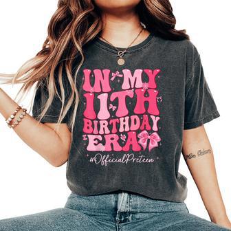 Groovy In My 11Th Birthday Era Coquette Bow Birthday Girl Women's Oversized Comfort T-Shirt - Thegiftio UK
