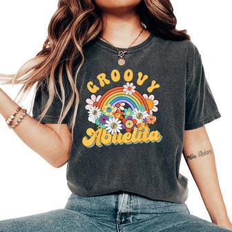 Groovy Abuelita Rainbow Colorful Flowers Mother's Day Women's Oversized Comfort T-Shirt - Thegiftio UK