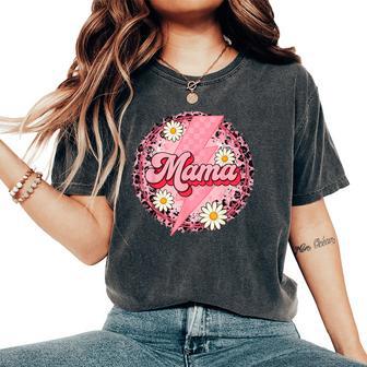 Groovy Mama Checkered Lightning Bolt Leopard Mom Women's Oversized Comfort T-Shirt - Thegiftio UK