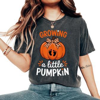 Growing A Little Pumpkin Thanksgiving Pregnancy Happy Fall Women's Oversized Comfort T-Shirt - Thegiftio UK
