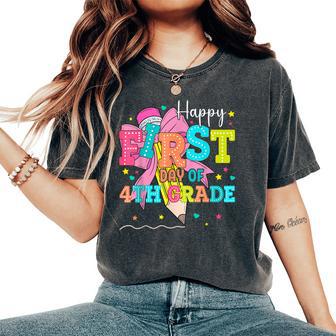 Happy First Day Of 4Th Grade Girls Coquette Back To School Women's Oversized Comfort T-Shirt - Thegiftio UK