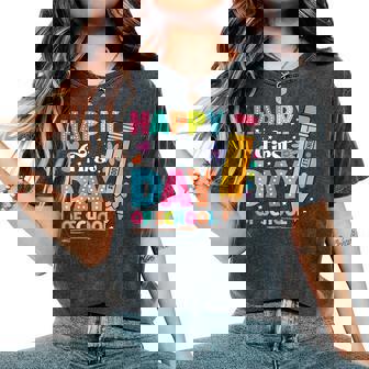 Happy First Day Of School Pencil Teacher Cute Back To School Women's Oversized Comfort T-Shirt | Mazezy