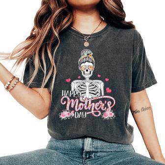 Happy Mother's Day X-Ray Skeleton Bow Tie Sunglasses Flowers Women's Oversized Comfort T-Shirt - Monsterry