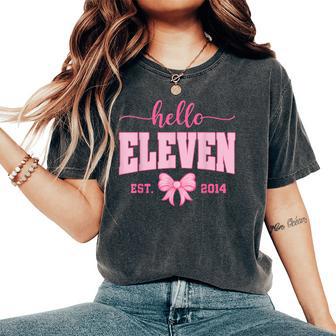 Hello Eleven Est 2014 Cute Coquette Bow 11Th Birthday Girl Women's Oversized Comfort T-Shirt - Thegiftio UK