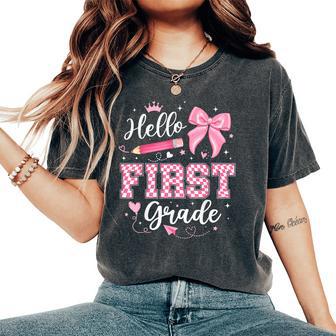 Hello First Grade Coquette First Day Of School Teacher Girls Women's Oversized Comfort T-Shirt - Thegiftio UK