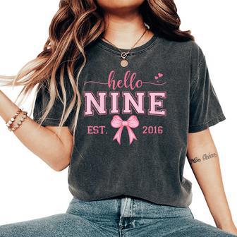 Hello Nine Est 2016 Coquette Bow 9Th Birthday Girl Women's Oversized Comfort T-Shirt - Thegiftio UK