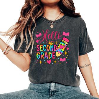 Hello Second Grade Colorful Pencil Tie Dye Back To School Women's Oversized Comfort T-Shirt - Thegiftio UK