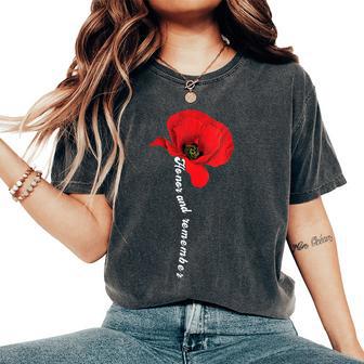 Honor Remember Memorial Day Vintage Poppy Flower Patriotic Women's Oversized Comfort T-Shirt - Thegiftio