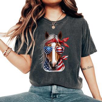 Horse 4Th Of July Boys Horse American Usa Flag Women's Oversized Comfort T-Shirt - Thegiftio UK