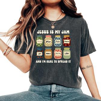 Jesus Is My Jam And Im Here To Spread Christian Bible Verse Women's Oversized Comfort T-Shirt - Thegiftio UK
