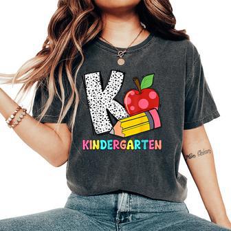 K Is For Kindergarten Teacher Pencil Apple Back To School Women's Oversized Comfort T-Shirt | Mazezy
