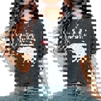 Mama Bear Xmas Buffalo Plaid Lights Matching Family Pajama レディースオーバーサイズコンフォートTシャツ - Kawaiitshirt