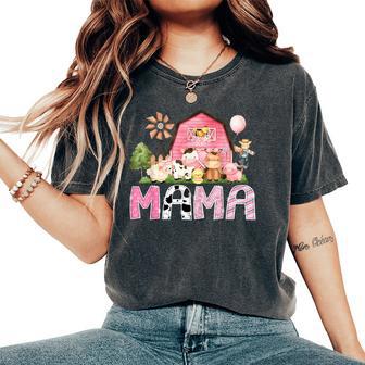 Mama Pink Farm Cow Birthday Girl Matching Family Women's Oversized Comfort T-Shirt - Thegiftio UK