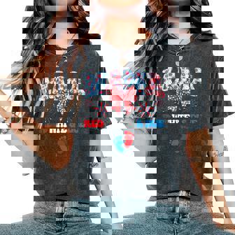 Mama Red White And Due 4Th Of July Pregnancy Reveal Floral Women's Oversized Comfort T-Shirt - Monsterry