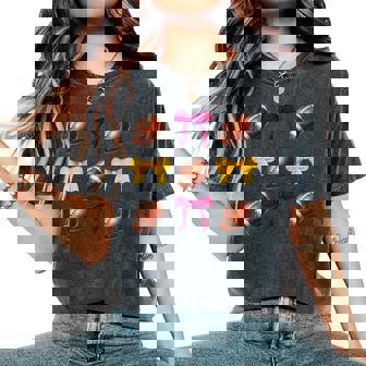 Maroon & Gold Footballs & Bows Fall Football Season Women's Oversized Comfort T-Shirt - Thegiftio